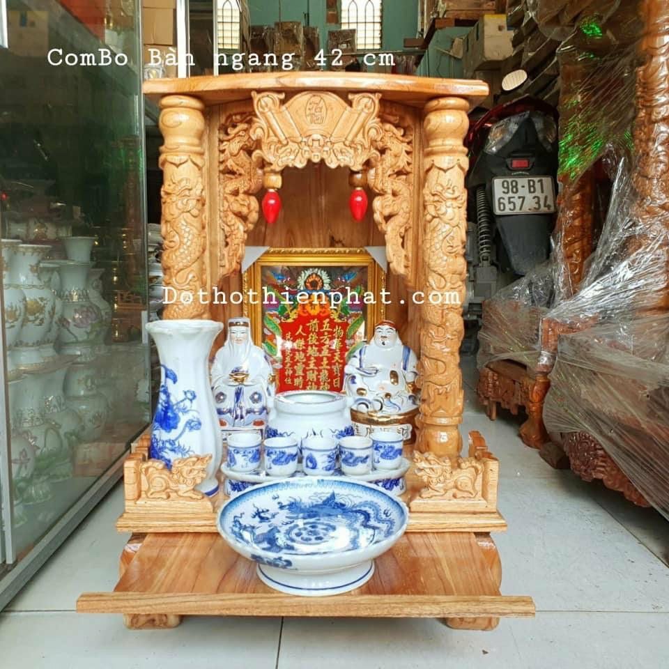 COMBO Bộ bàn thờ thần tài ông địa gỗ xoan ngang 42 cm