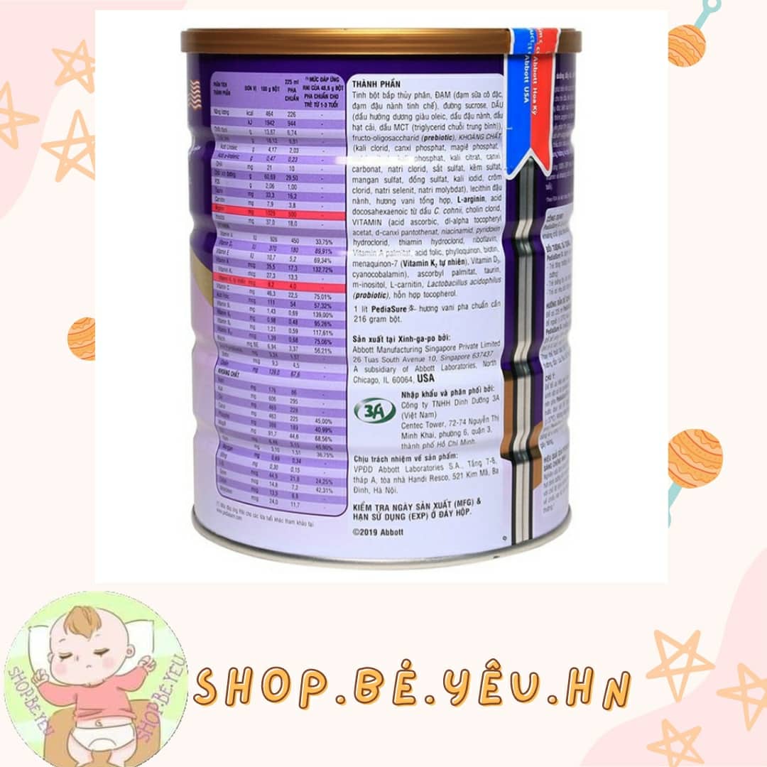 Sữa bột Pediasure 850g hương vani