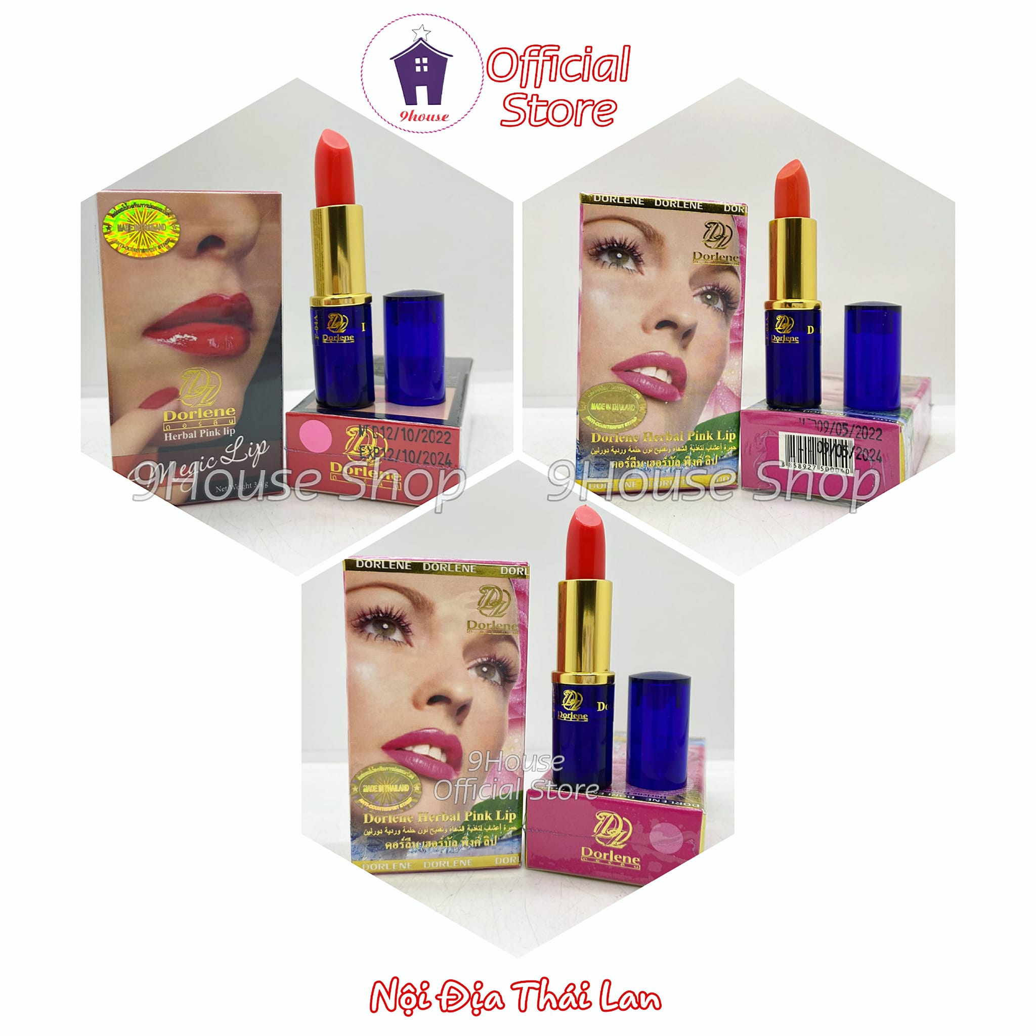 01 Son Sâm Giảm Thâm Môi Dorlene Herbal Pink Lip Thailand