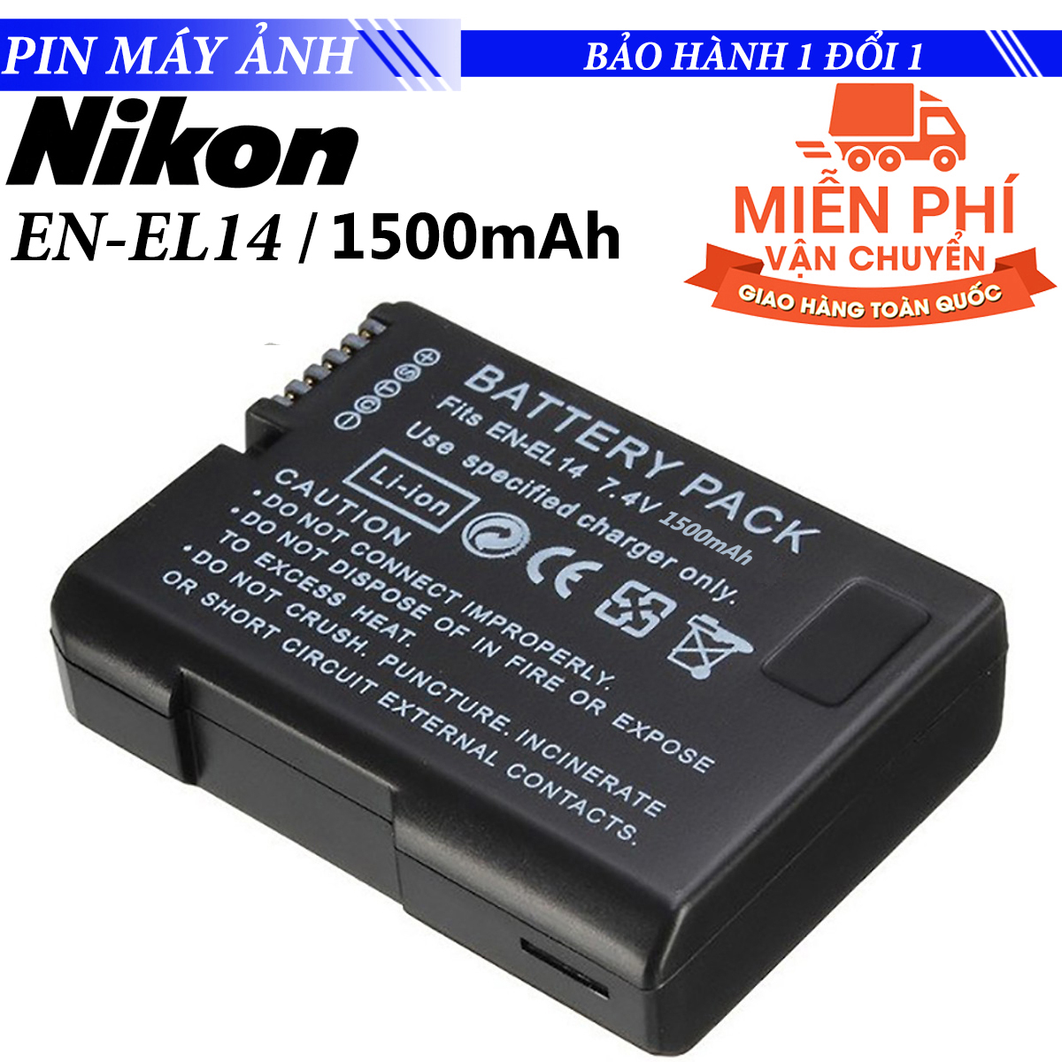 Pin máy ảnh Dung Lượng Cao EN-EL14 1500mAh cho Nikon D3100 D3200 D5100 D5200 P7000 P7100 D5300