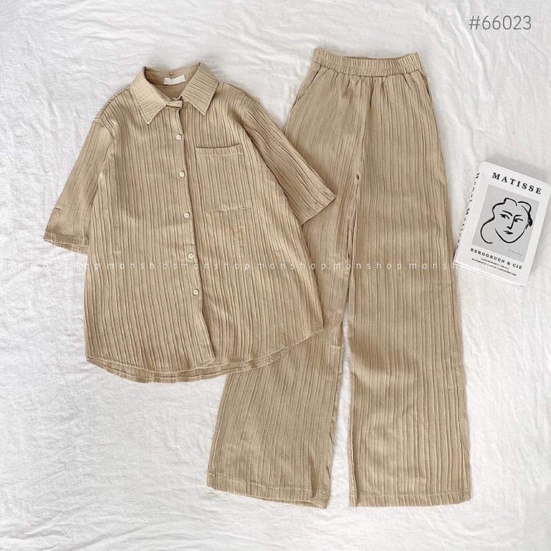Sét đũi gân sơ mi quần suông (50-90kg ) Bigsize