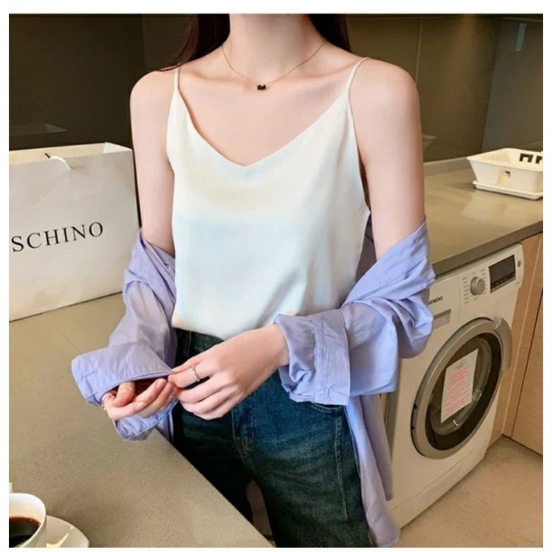 Áo 2 Dây nữ Lụa Hàn cao cấp MADELA, Áo hai dây lụa Vintage