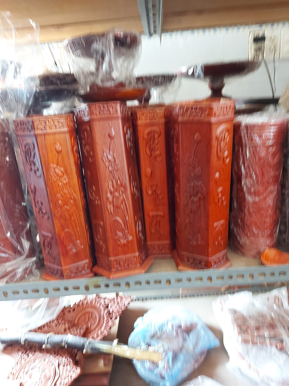 Ống đựng nhang gỗ chạm khắc phúc lộc thọ cao 30cm