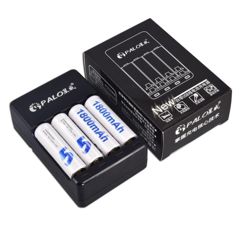 Bộ Sạc pin và 4 pin tiểu sạc lại Palo AA 1800mAh cho xe điều khiển từ xa, đồ chơi...