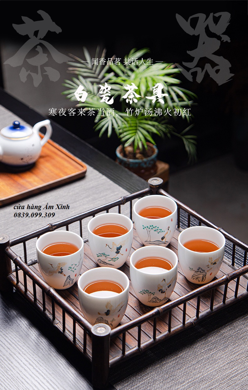 Chén sứ Cảnh Đức, sứ Bạch Định thấu quang 90 ml