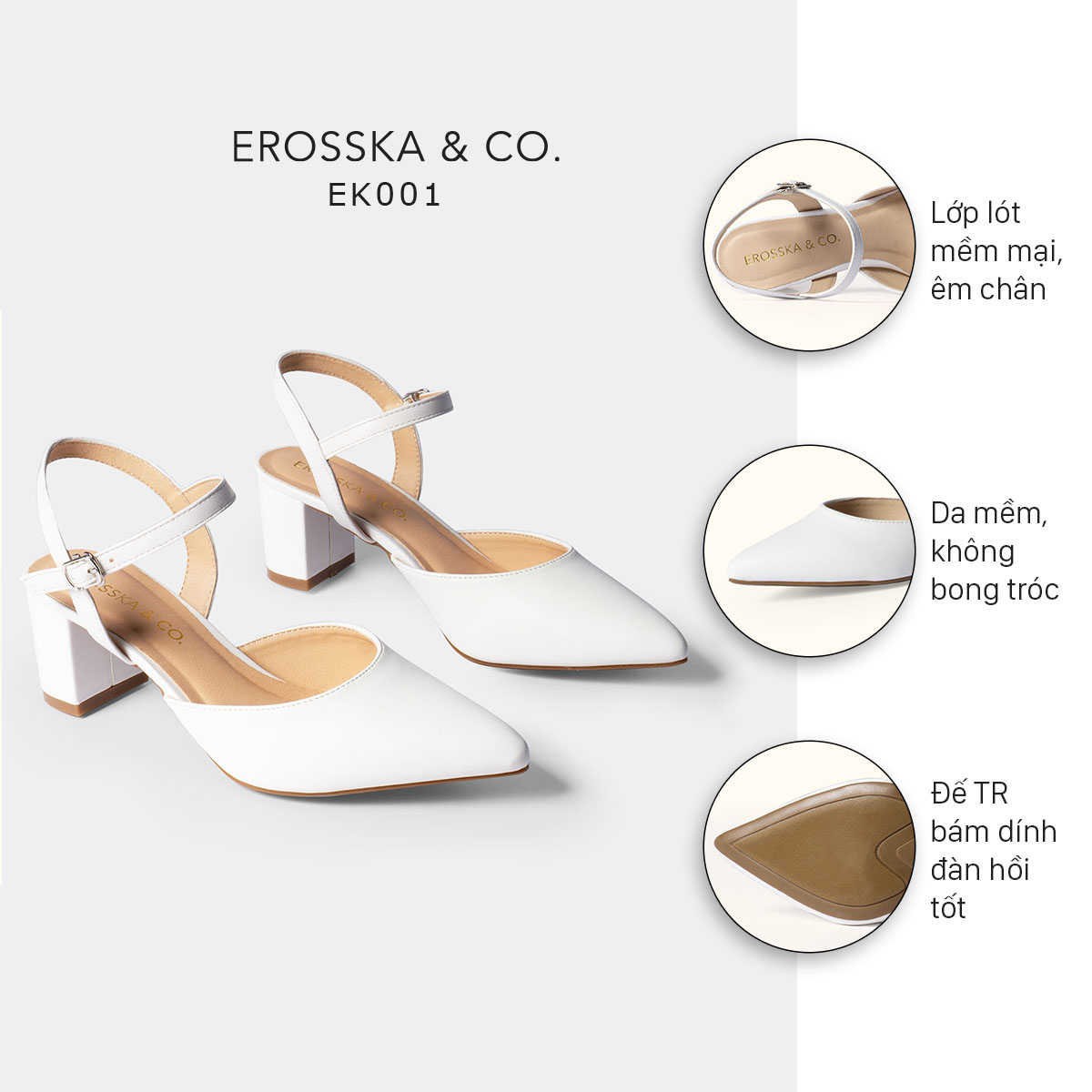 Giày cao gót Erosska mũi nhọn phối dây hở gót cao 5cm màu nude _ EK001