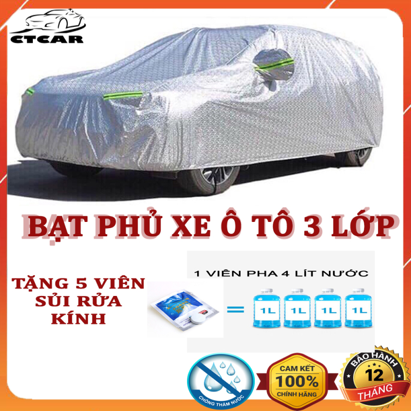 Bạt phủ xe ô tô, xe hơi, 3 lớp tráng nhôm cách nhiệt, chống nắng, chống xước, chống cháy che mưa hiệu quả