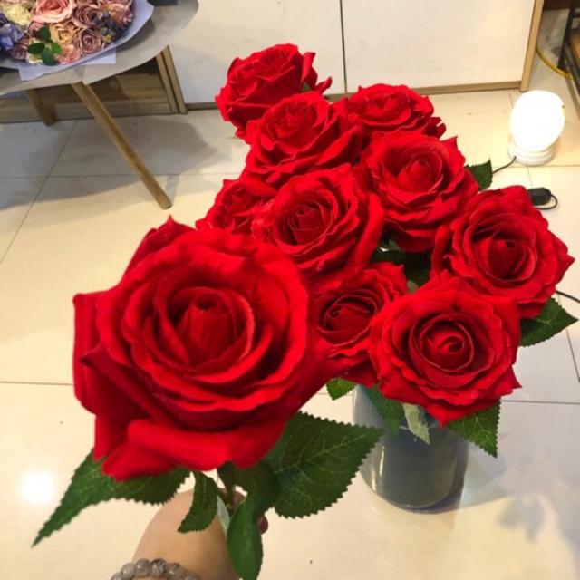 Cành hoa hồng nhung 1 bông cao cấp (50cm)