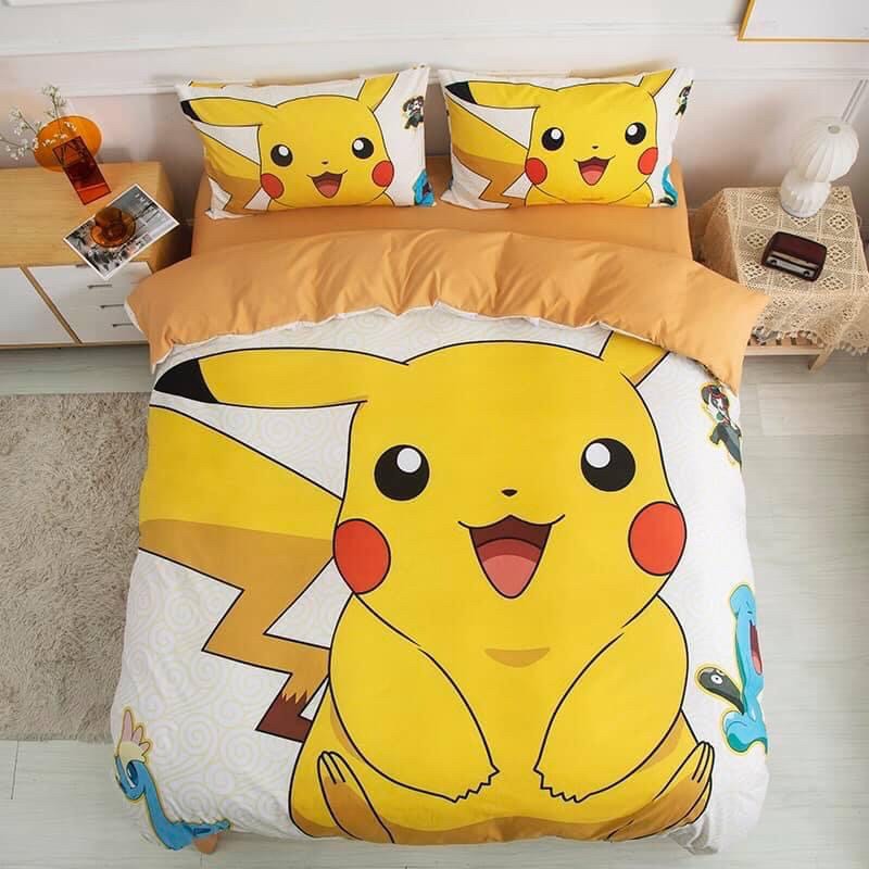 Bộ drap & chăn phao cotton tina 3d picachu