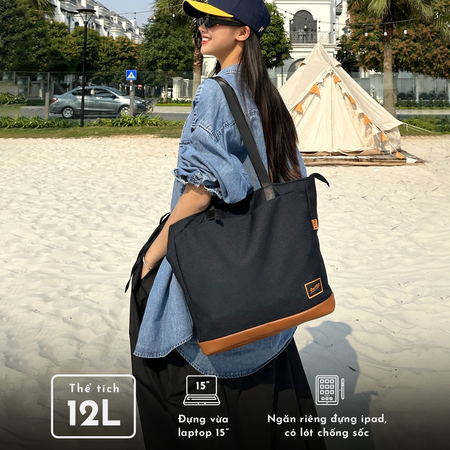 Túi Tote Reckless May Tote (Vải Polyester, Nhiều Ngăn Tiện Ích, Laptop 14 Inch)
