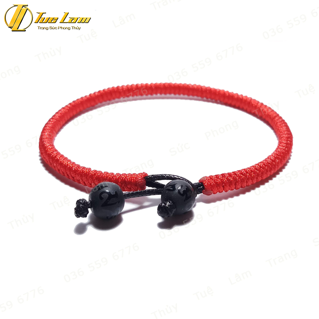 Vòng Tay Chỉ Tây Tạng Bện Handmade Nút Hạt Đá Núi Lửa Khắc Chú May Mắn - Tuệ Lâm