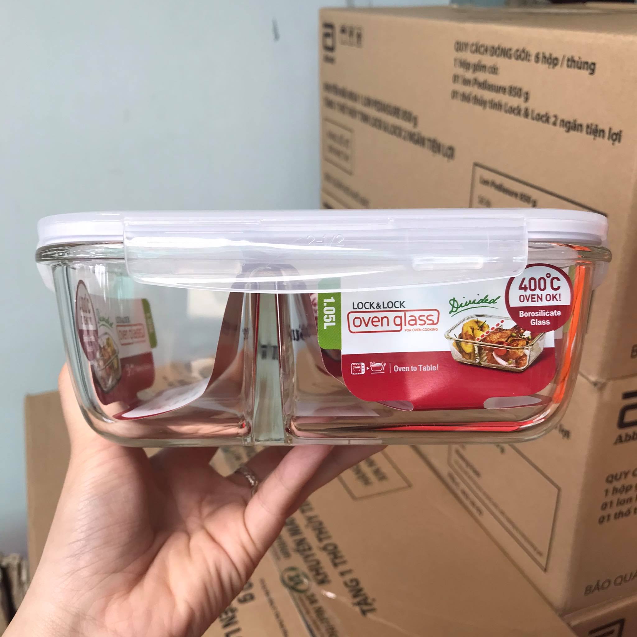 Thố thủy tinh Lock & lock 1 lít 2 ngăn tiện dụng