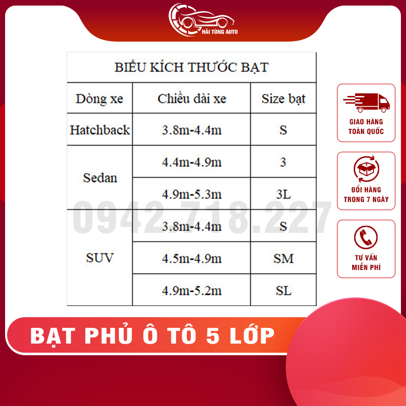 Bạt phủ ô tô 5 lớp cao cấp