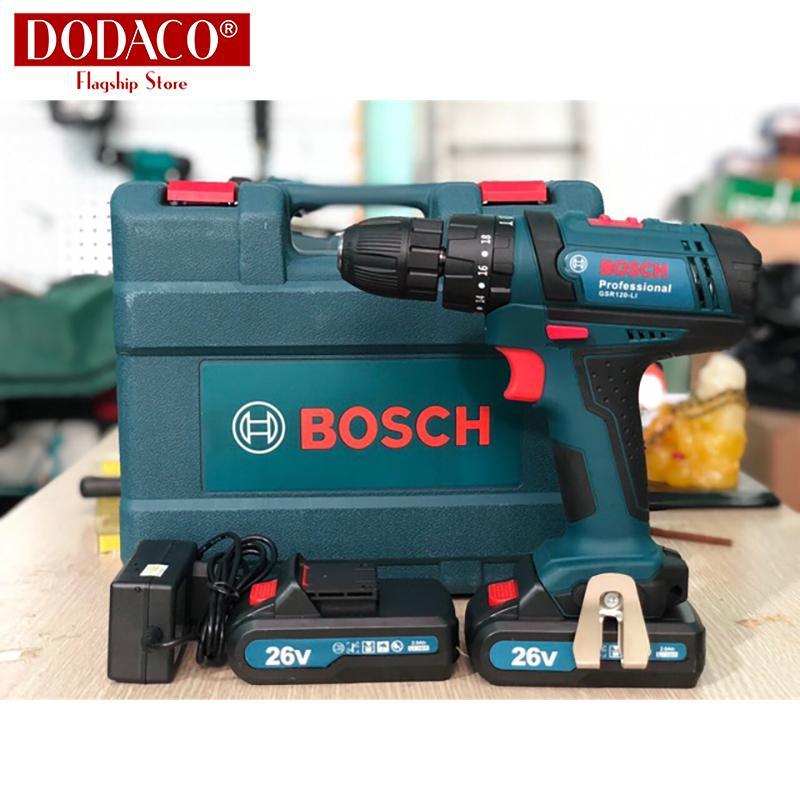 Máy khoan pin cầm tay BOSH 26V máy vặn vít có 2 pin có búa DODACO DCT0008