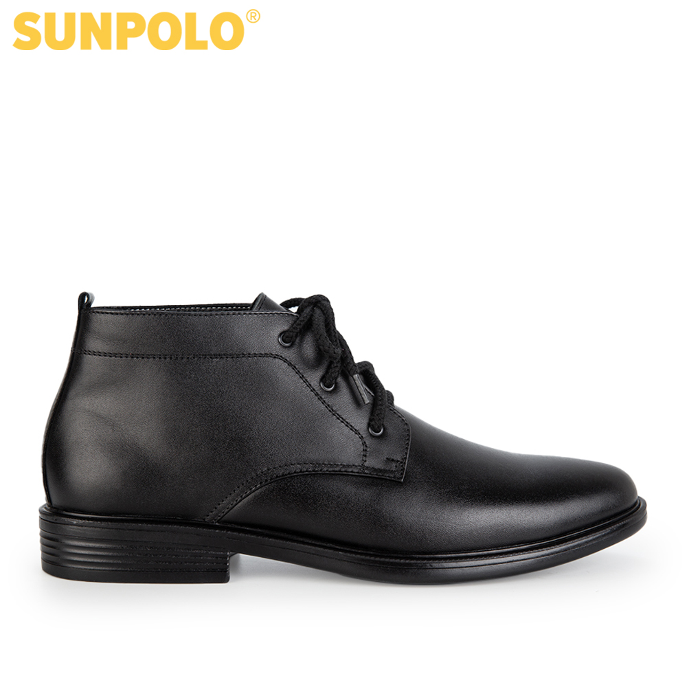 Giày Boot Nam Da Bò SUNPOLO Cột dây BOOT03 (Đen)