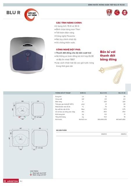 Bình Ariston Chống Giật Blue 30R 2.5 FE 30 lít