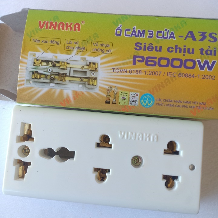 Ổ CẮM 3 LỖ 6000w LÕI SỨ