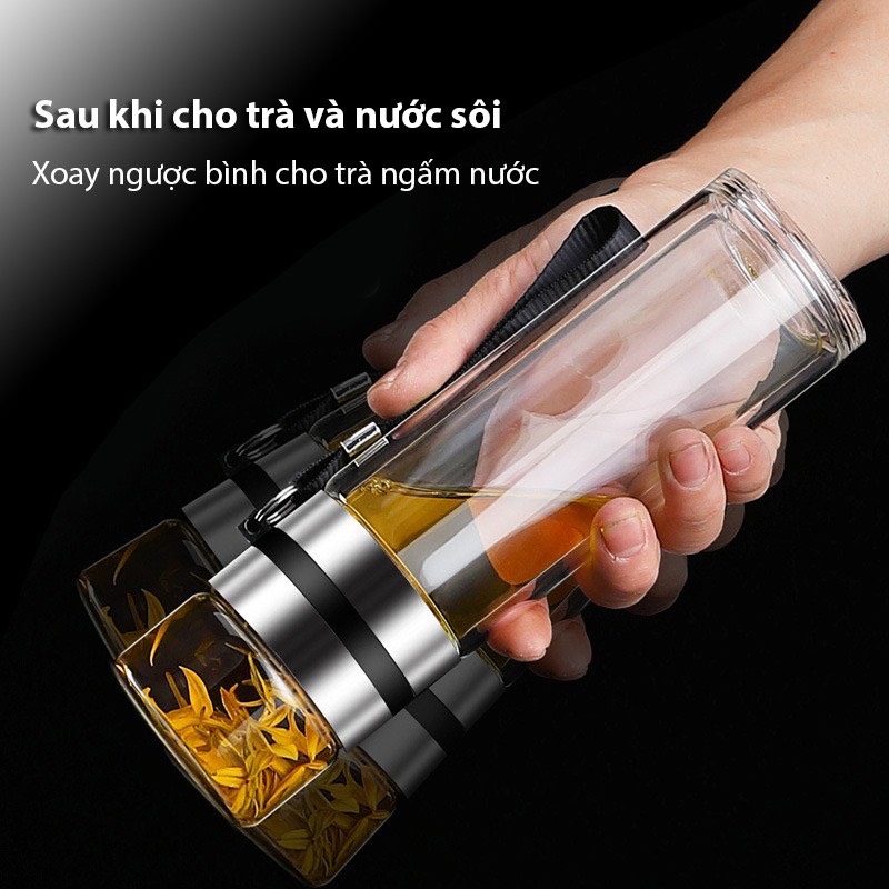Bình Pha Trà Cao Cấp, Bình Thủy Tinh 2 Lớp Cách - Dung Tích 450ml