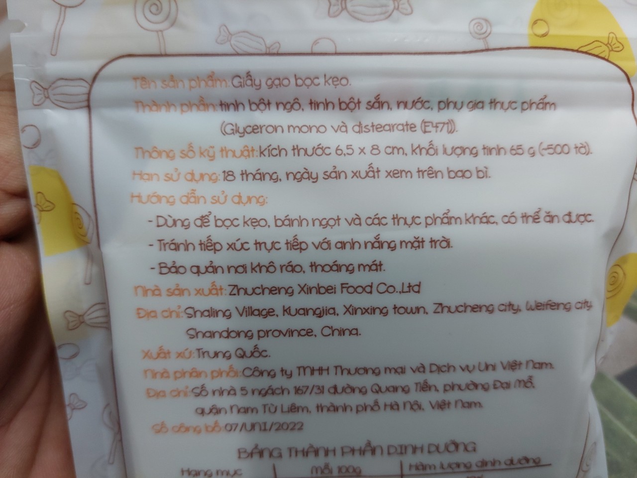 500 Giấy Gạo Bọc Kẹo Nougat ....8 x 6,5 cm Unibaker