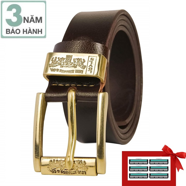 [HCM][Nhấn vô để lấy mã giảm thêm 25%] Thắt lưng da bò 1 lớp đầu khóa đồng nguyên khối Ruby Luxxury tặng 6 lưỡi dao cạo râu kép trị giá 60.000 đ ( có video minh họa)