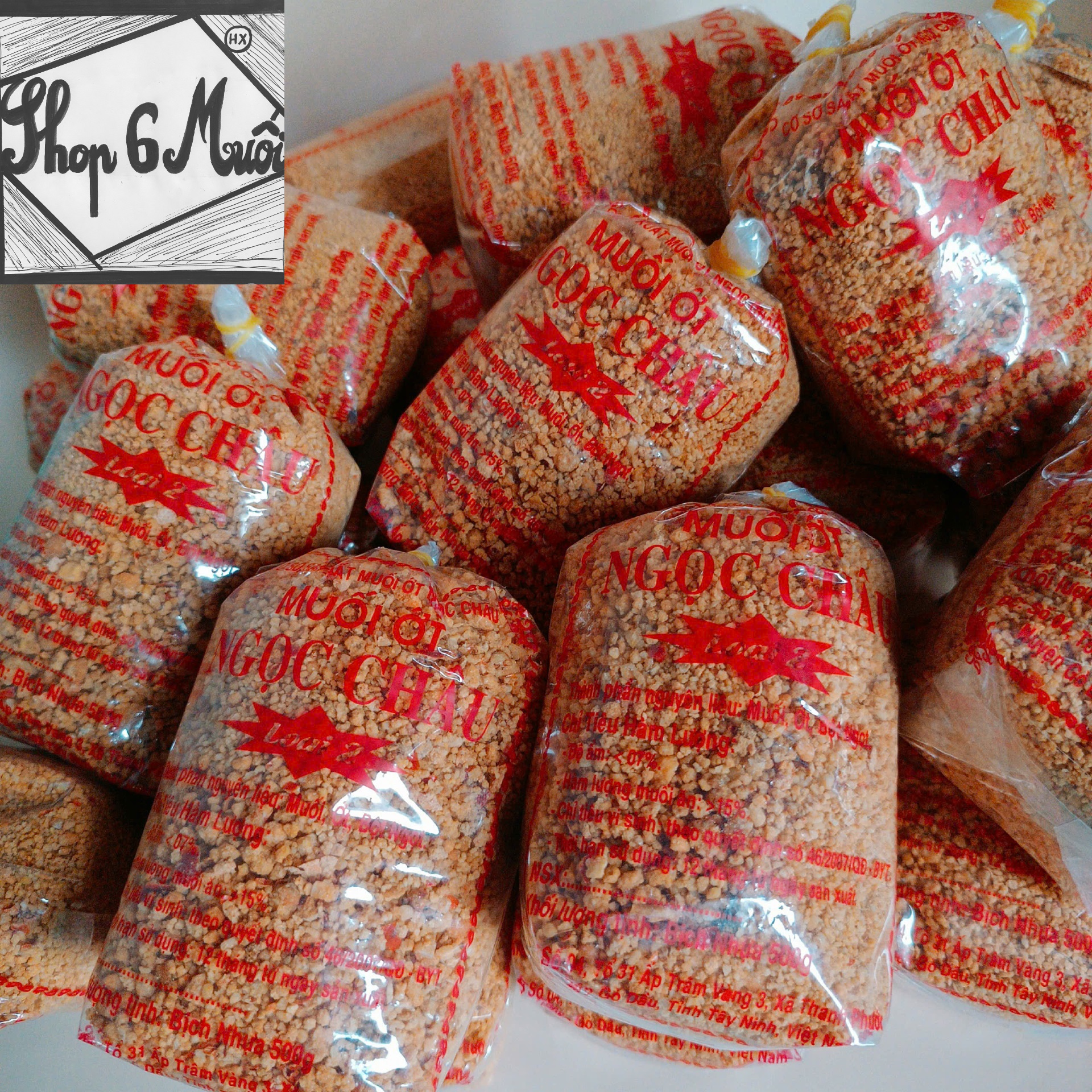 (1kg) Muối ớt Tây Ninh Ngọc Châu loại 2 to (chay mặn đều dùng được) (2 túi 500gr)