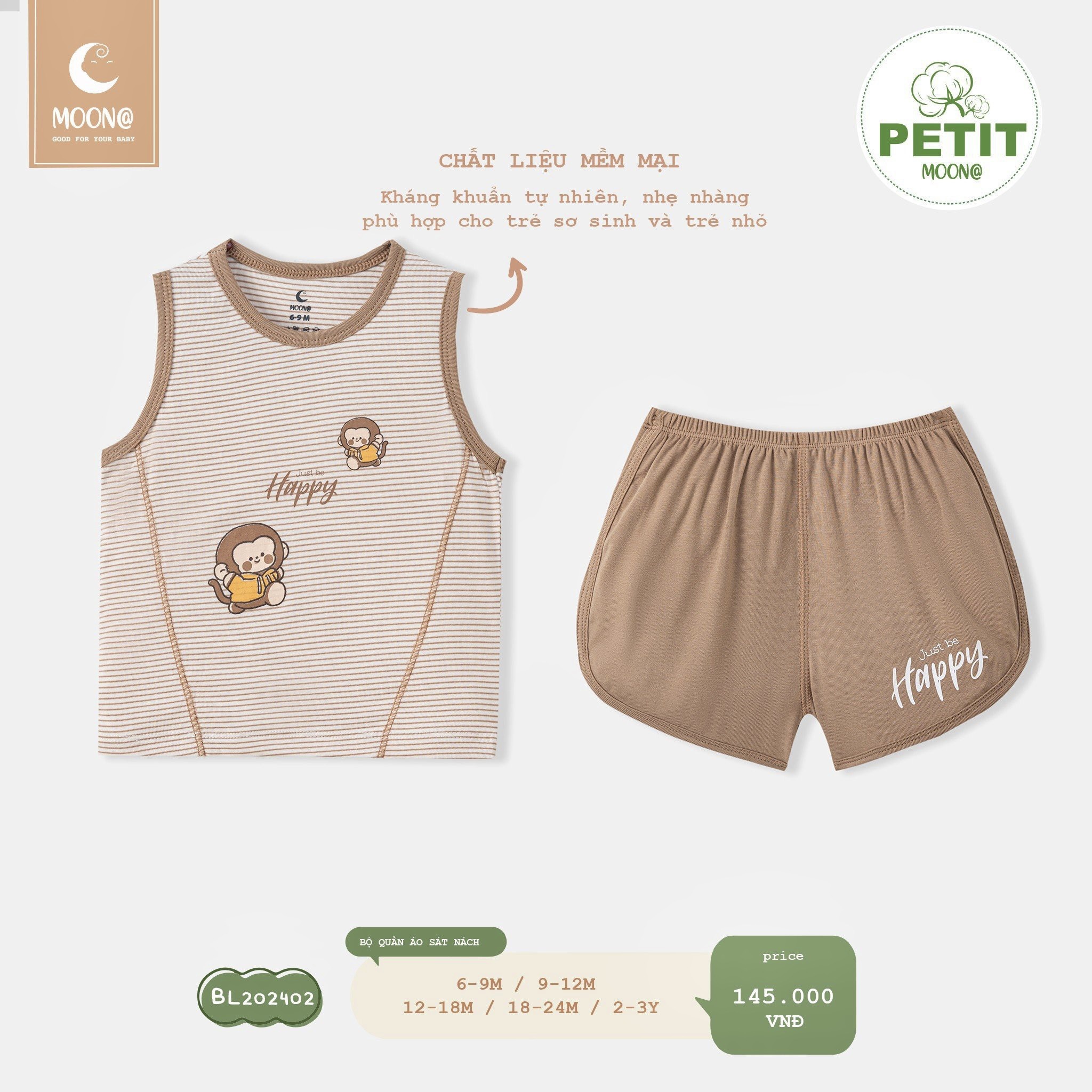 [MOON] Bộ ba lỗ moon chất petit cho bé trai/bé gái