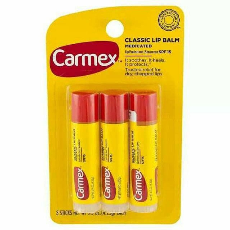 Dưỡng Môi Carmex CLASSIC LIP BALM MEDICATED SPF 15 - Bộ 3 cây (4.25g mỗi cây) Hàng Mỹ