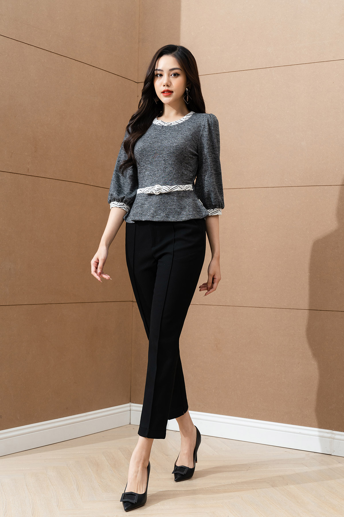 Áo Kiểu Lamer Peplum Phối Đai Eo L61W22T041