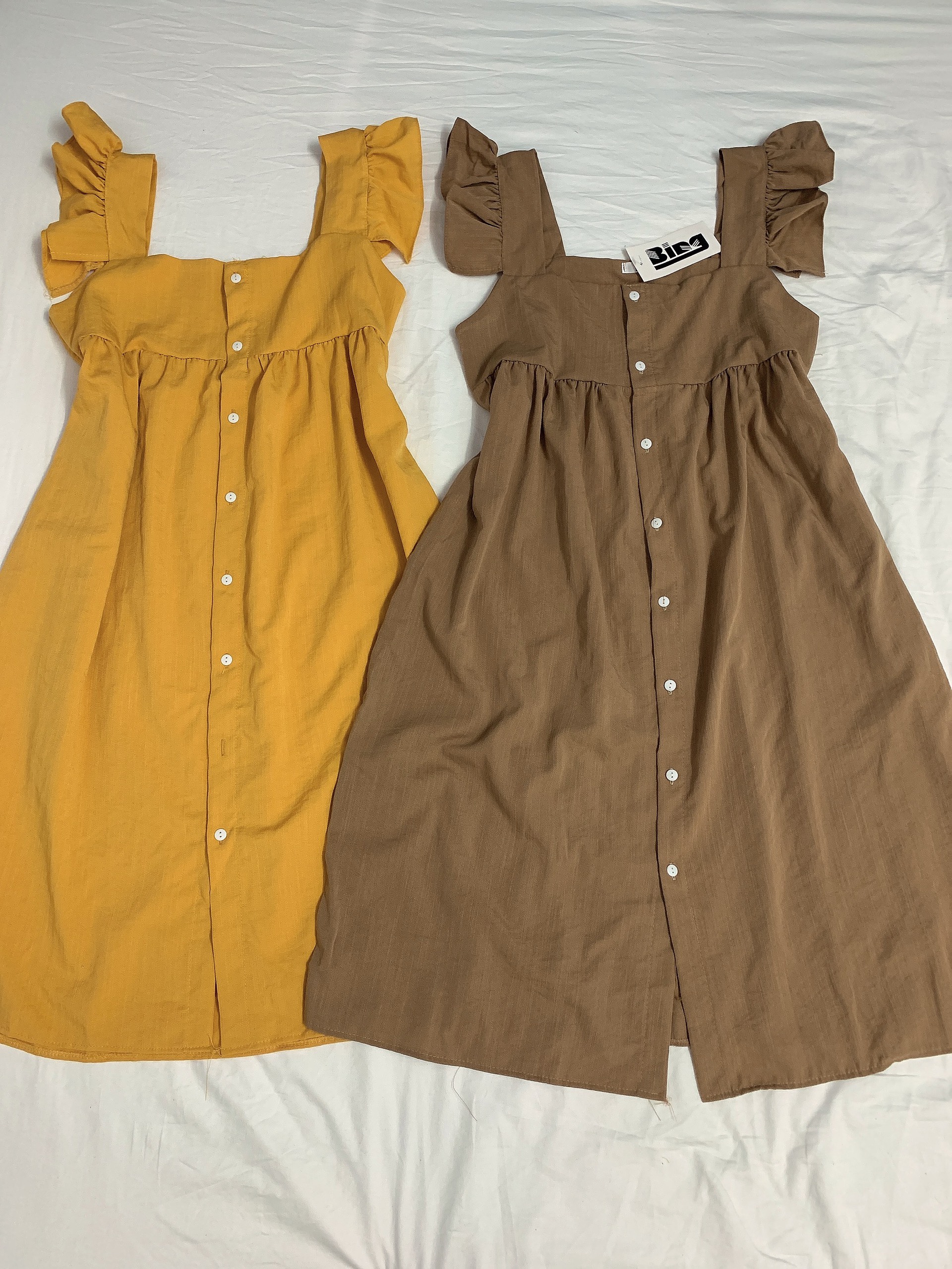 Váy 2 dây - đầm suông nữ 2 dây viền bèo cúc dọc Shynstores vải đũi cao cấp