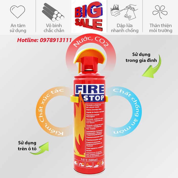 BÌNH CHỮA CHÁY MINI Ô TÔ XE MÁY 500ml
