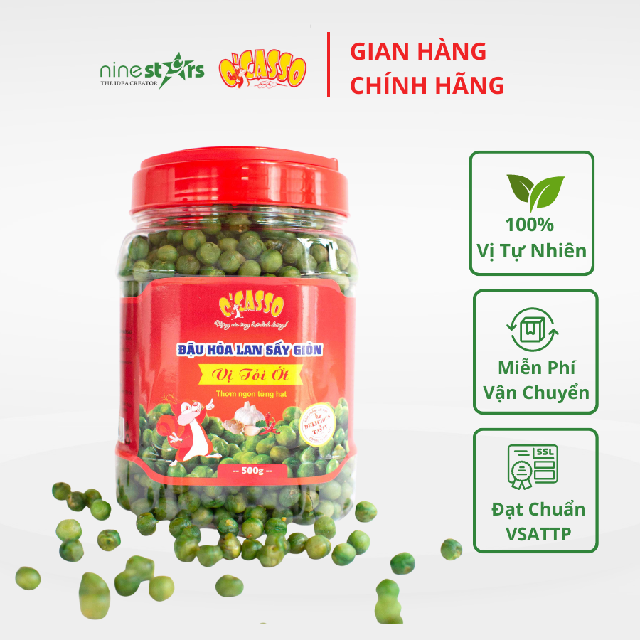 Đậu Hòa lan (Đậu Hà Lan) Sấy Giòn Vị Tỏi Ớt OCasso Hộp 500g