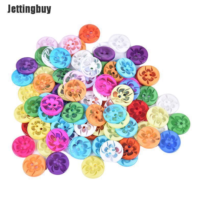 Jettingbuy 100PCS 14MM Flowers Shape Resin Buttons Coat Sewing Clothes Decoration Buttons