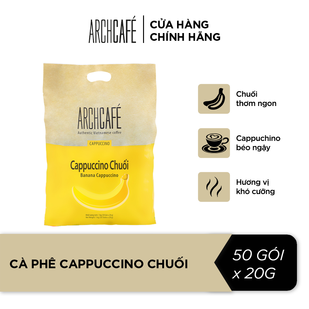 Túi Cà phê Cappuccino Chuối - Cafe hoà tan Archcafé (túi 50 gói x 20g)