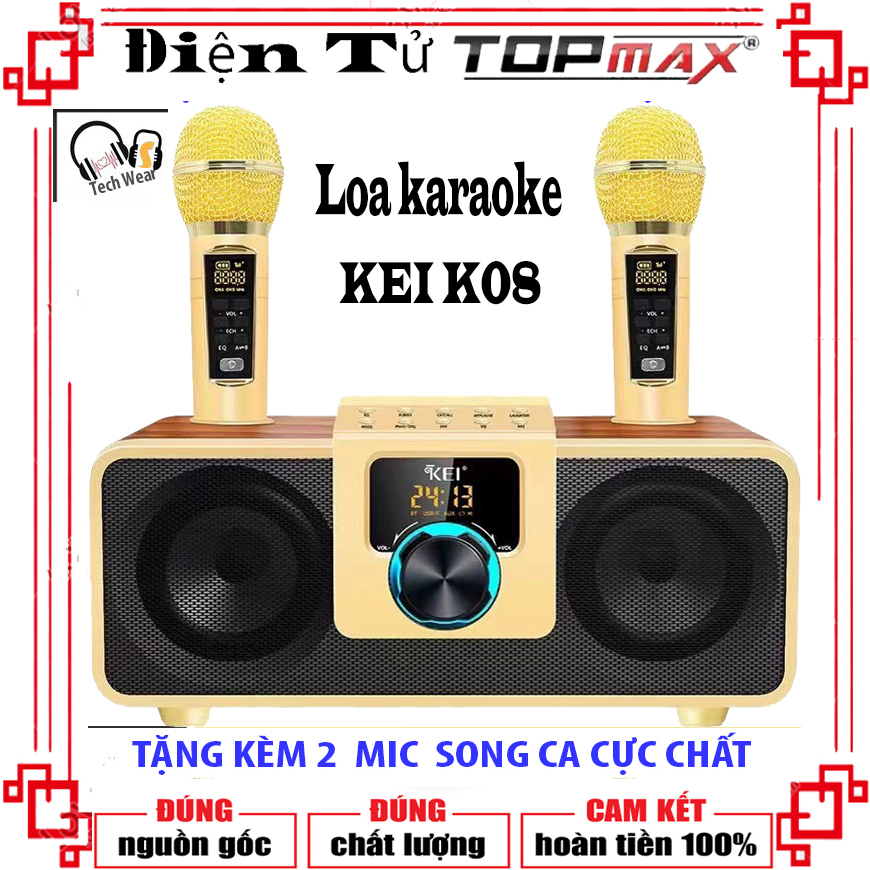 Loa Hát Karaoke Bluetooth Công Suất Lớn- Loa Karaoke Bluetooth KEI K08 Cao Cấp, Kết Nối Bluetooth 5.0, Màn Hình Led Hiển Thị, Âm Thanh Trầm Ấm Sống Động, Chống Hú, Chống Rít, kết nối USB, AUX, TF card. Bảo Hành 12 Tháng.