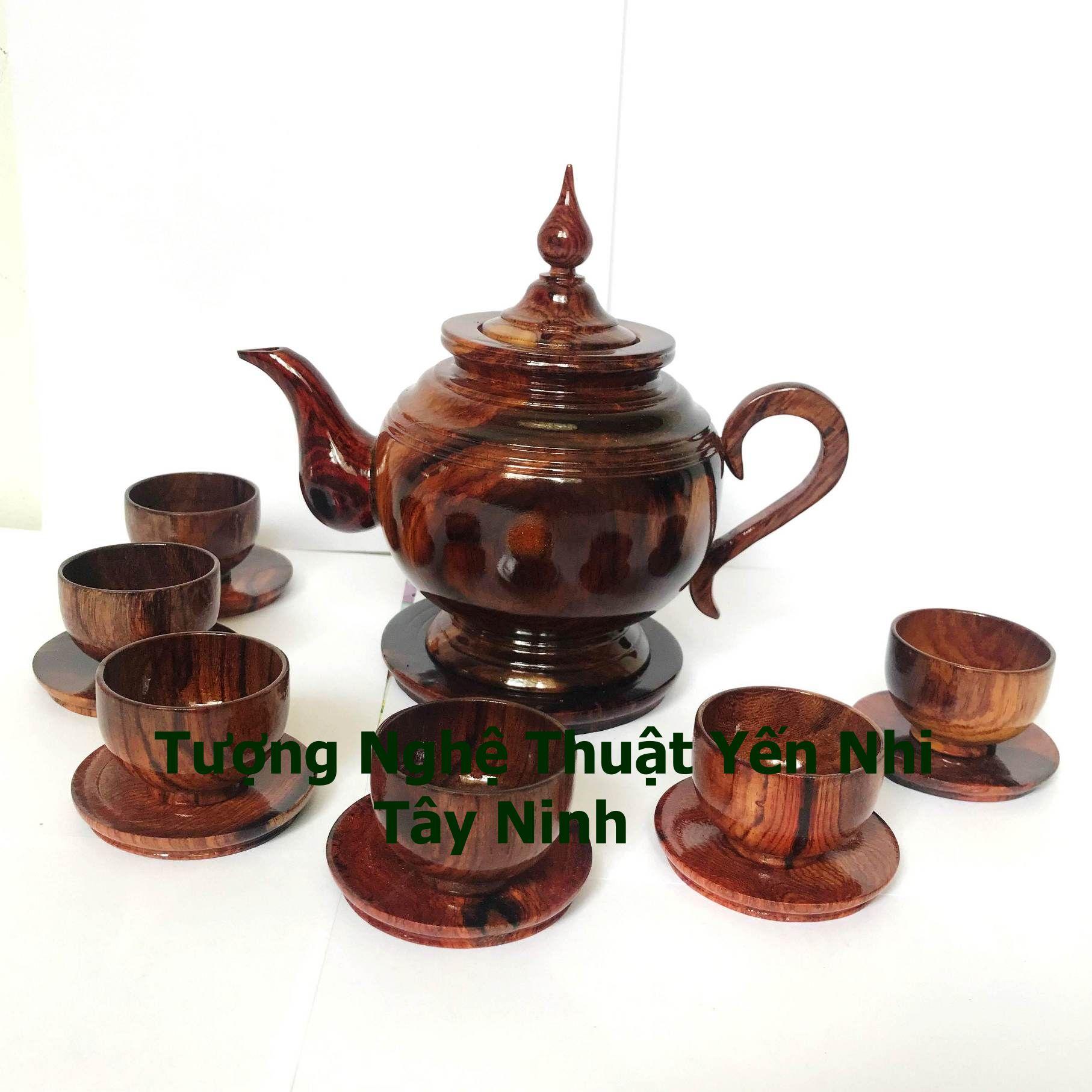 Bộ ấm chén trà gỗ Cẩm cao cấp có dĩa (1 ấm+ 6 chén + dĩa)