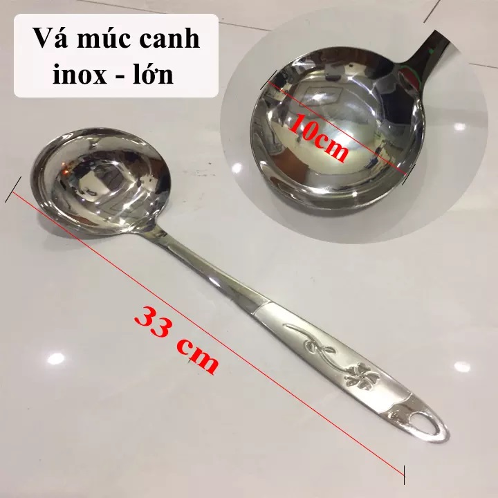 Vá múc canh inox không gỉ dày hoa văn đẹp. vá múc canh loại lớn