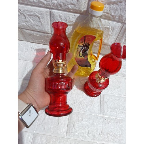 Đôi Đèn Thờ Thủy Tinh Màu Đỏ- Trắng 20cm