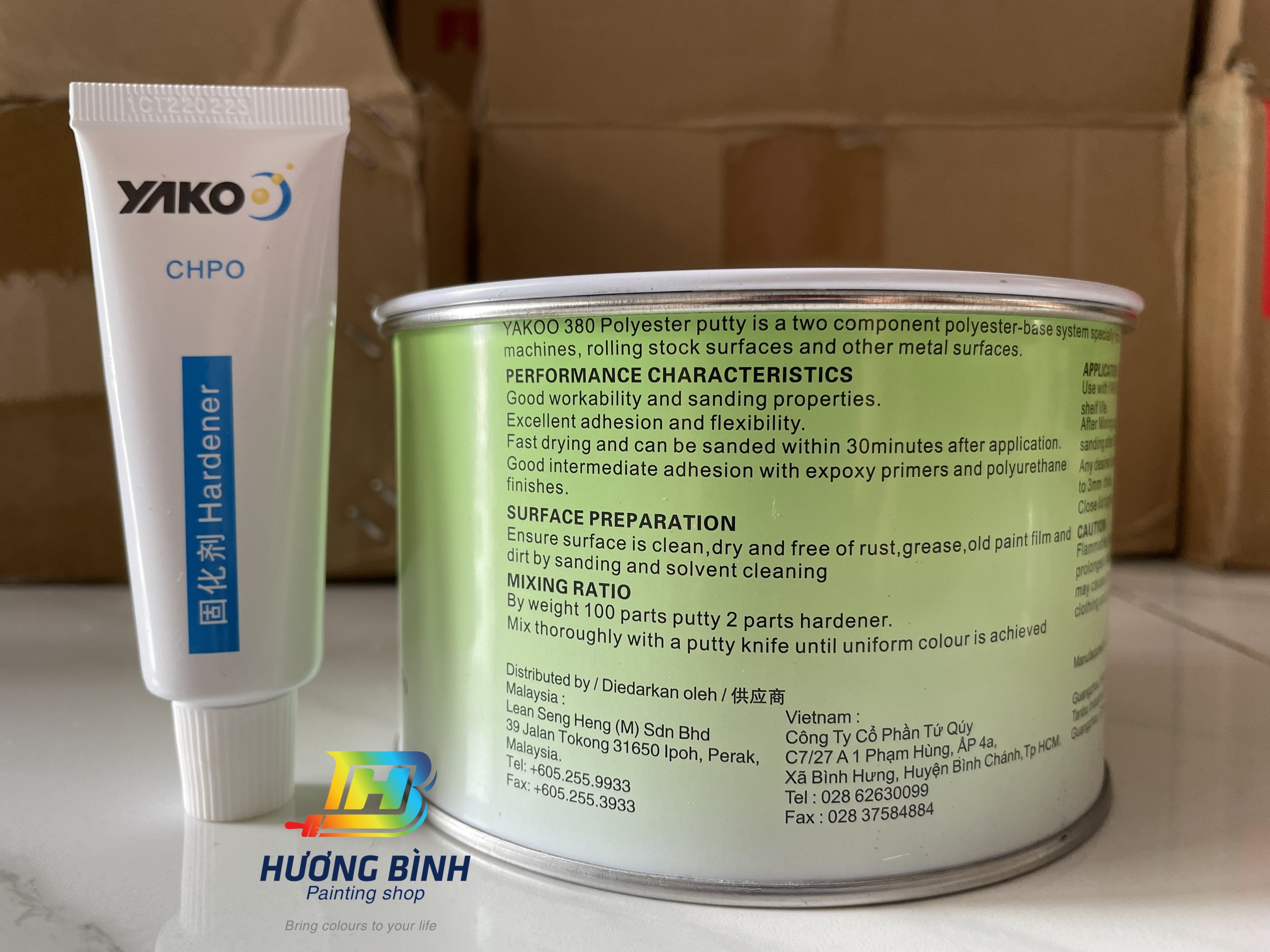 Bột bả, matit trám trét Yako 380 (bộ 1kg gồm chất đóng rắn)