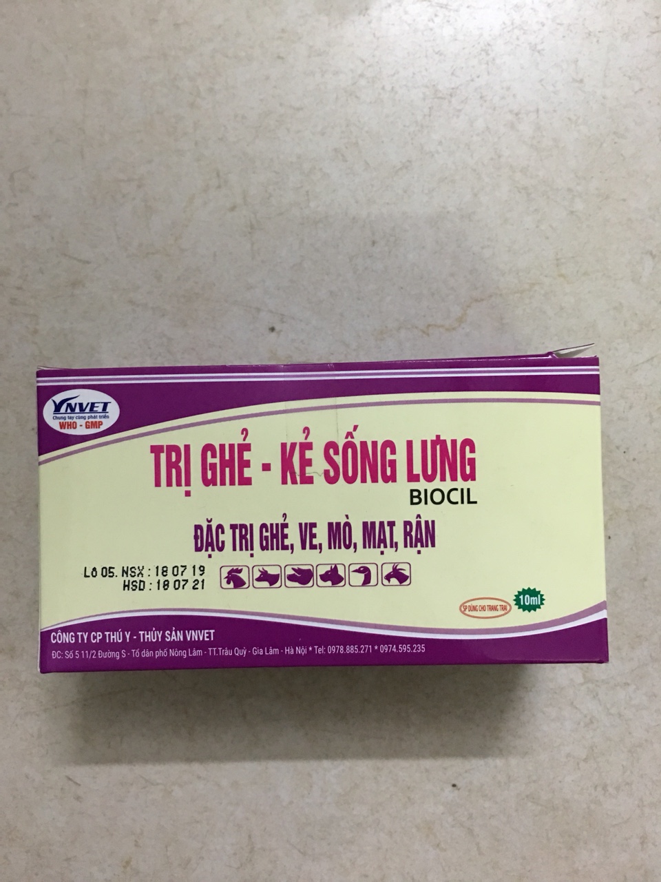 Thuốc diệt ve, rận, ghẻ, mò, mạt, rận (kẻ sống lưng, 10ml)