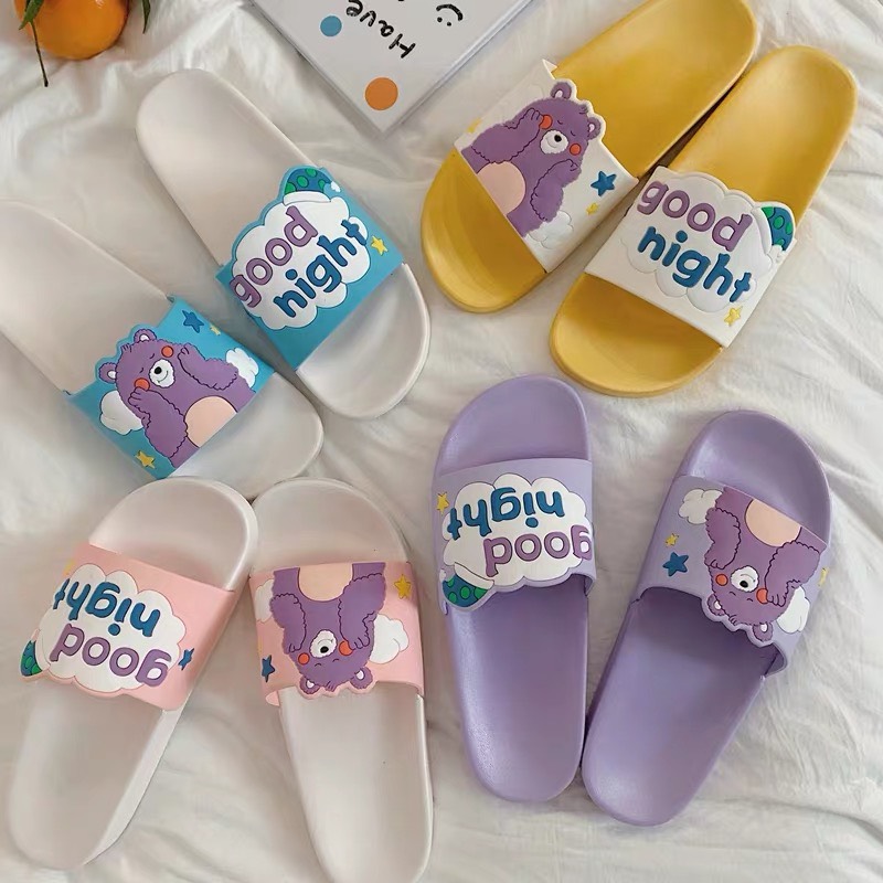 Dép Nữ Basic Uni Quai Ngang Gấu Good Night. 4 Màu Cực Đẹp
