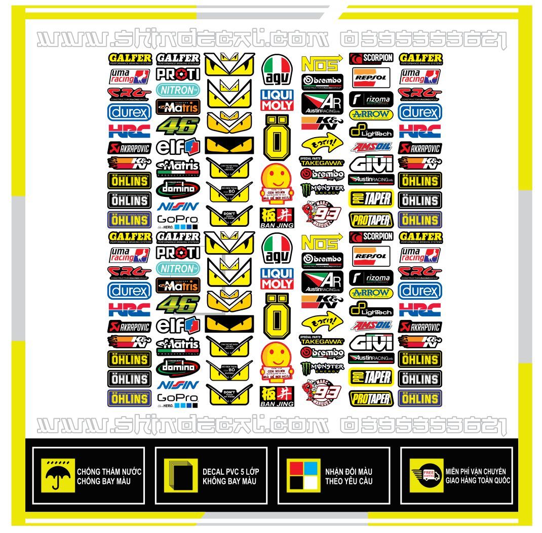 Combo tấm tem dán trang trí xe máy