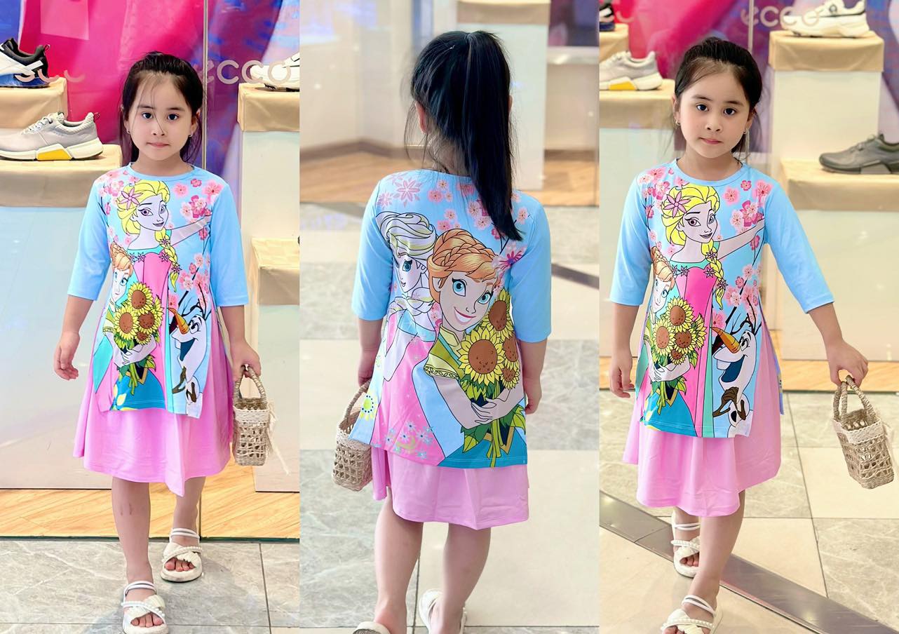 Ao dài TẾT bé gái thun lạnh 3D in hoạt hình họa tiết ngày tết xinh xắn có size đến 40kg Váy đầm tết bé gái