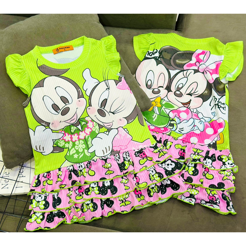 Váy đầm bé gái tay cánh tiên đuôi cá tầng vải gân lạnh in 3D Jenniekids J574