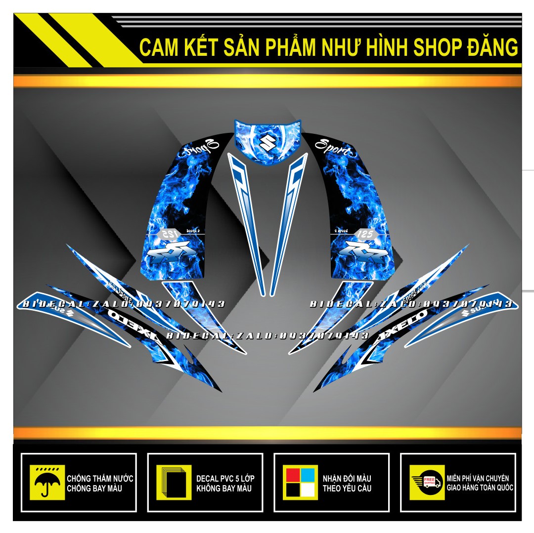 TEM RỜI AXELO KHÓI TRẮNG XANH GP ( DECAL CAO CẤP - KHÁNG NƯỚC - KHÔNG BAY MÀU )