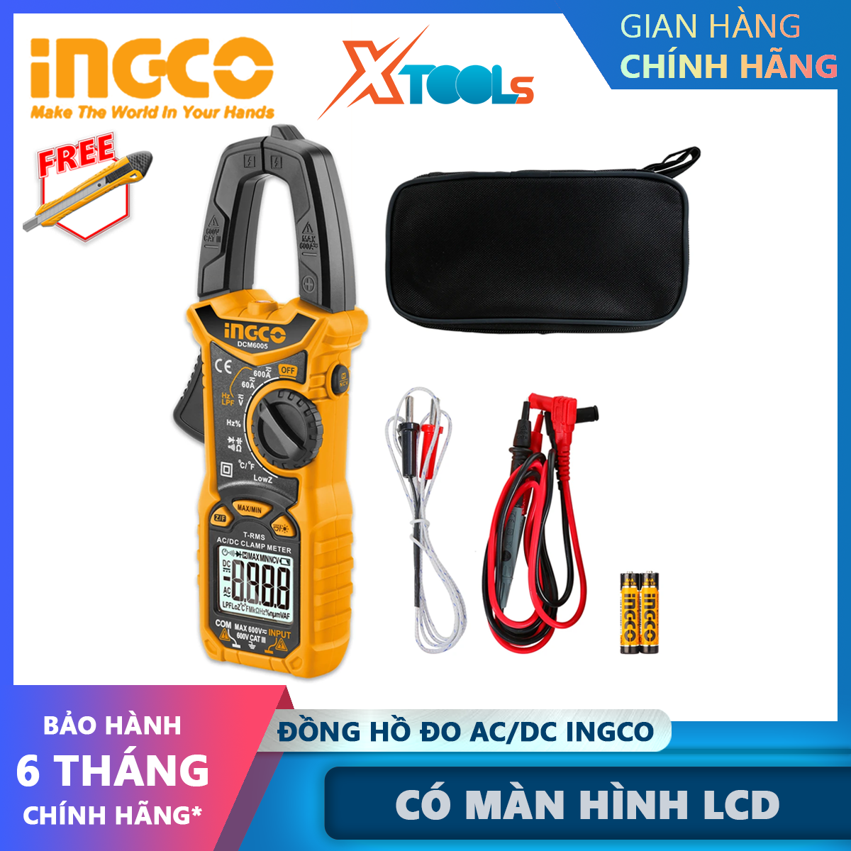 Ingco dcm6005 ammeter AC/DC clamp meter 6000 ammeter data save 60A / 600A current measurement, voltage or resistance xtools