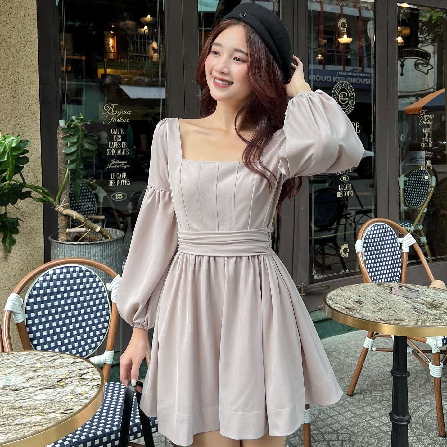 Đầm POLIE - Đầm tay phồng nhún eo