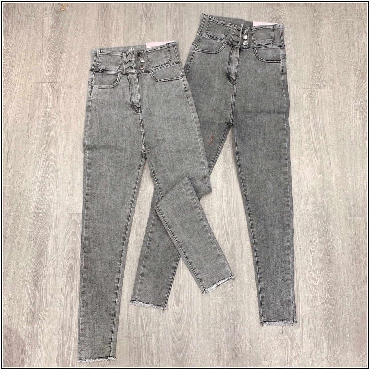 quần jean nữ lưng siêu cao 3 CÚC MÀU XÁM NHẠT -41