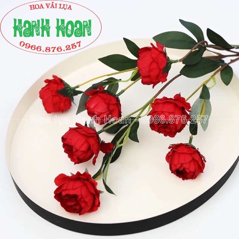 Cành hoa Hồng trà 7 bông cao 70cm- hoa lụa cao cấp