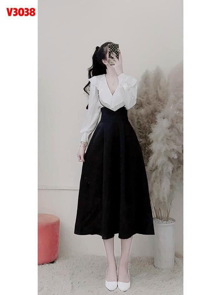 Set Đầm Áo Kiểu Sơ Mi Lụa ChinFon Kèm Chân Váy Ford Dài Có Khóa Kéo Thiết Kế Tôn Dáng Chuẩn Form