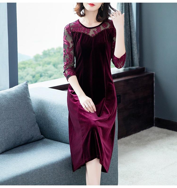 [HCM]Đầm Trung niên nhung phối ren cao cấp - lindashop